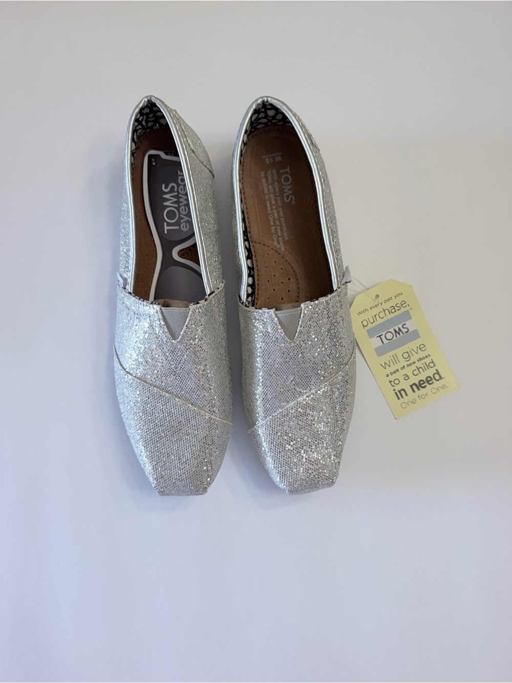 TOMS Silver Glitter Slip-On Flats